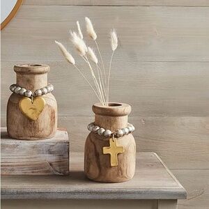Wooden Decorative Vase Set with Gold Accents - Neutral